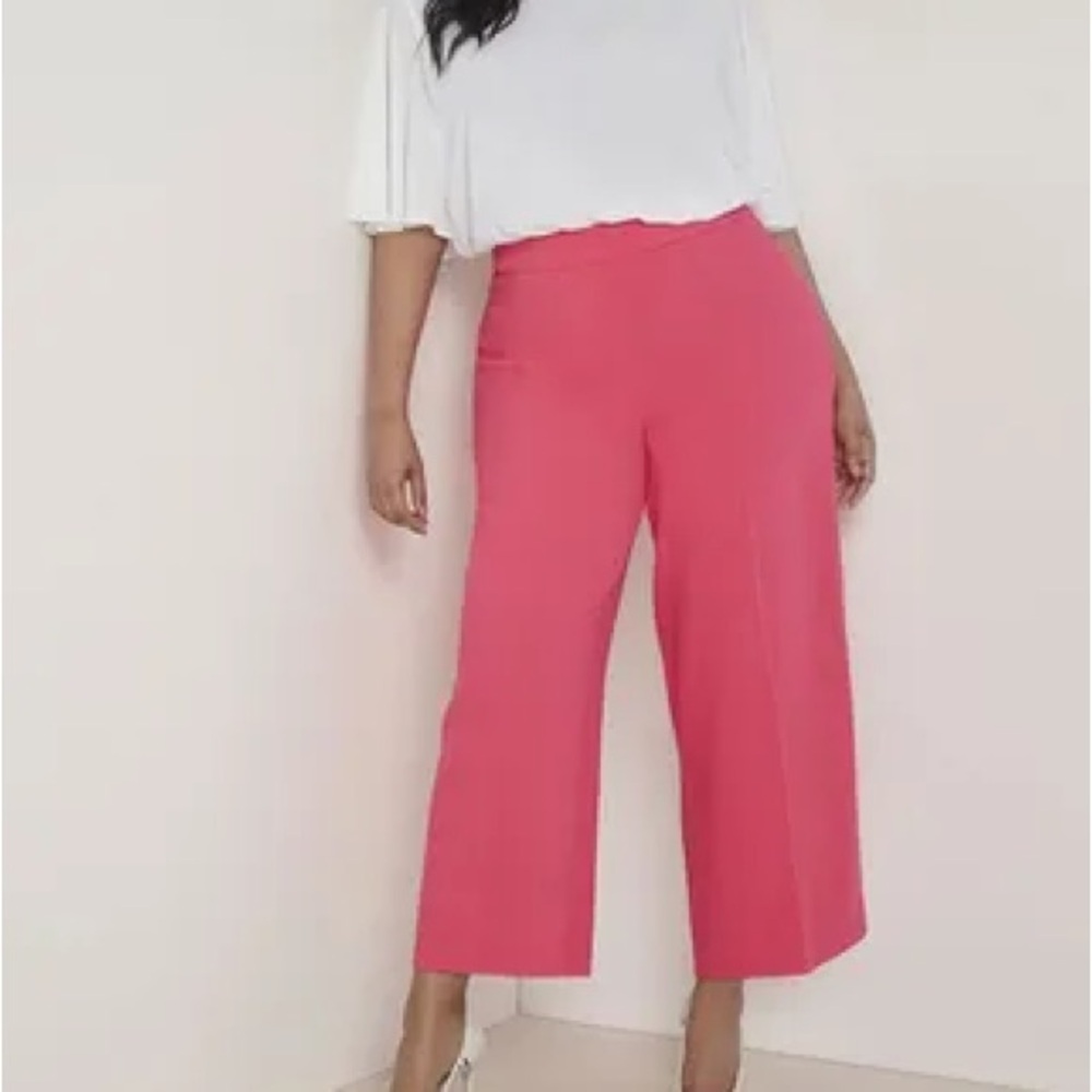 Eloquii Pink Cropped Wide Leg Trousers Pants Size 18